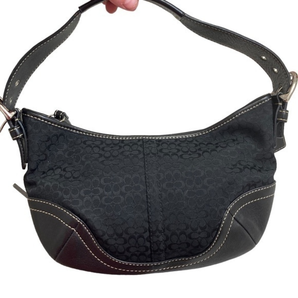 COACH 6851 Vintage black Mini hobo soho Jacquard Leather Buckle Bag